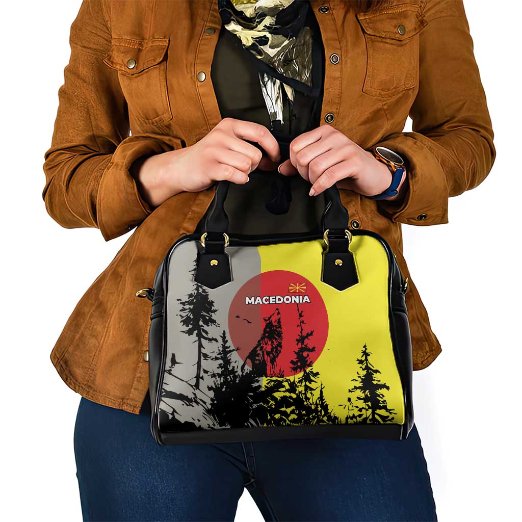 Macedonia Shoulder Handbag with Howling Wolf and Sunset Forest Design TS04