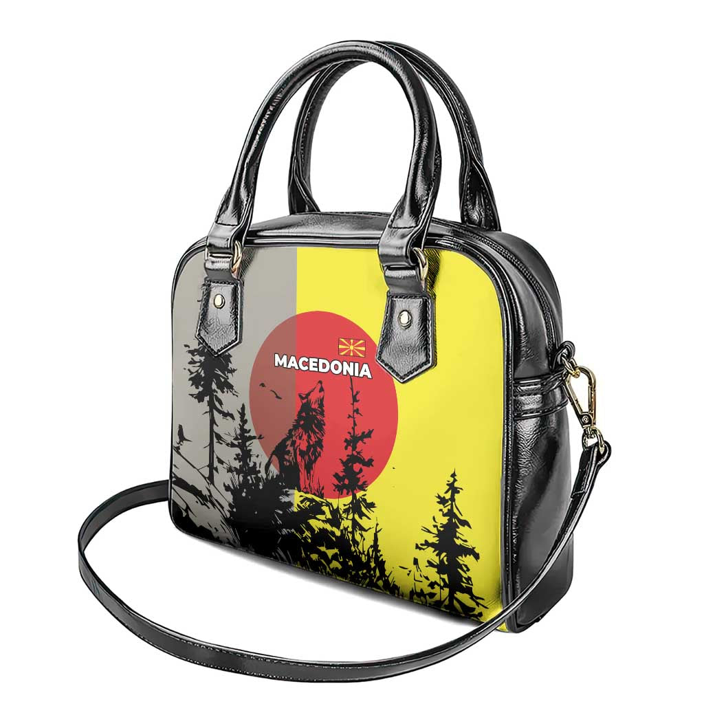 Macedonia Shoulder Handbag with Howling Wolf and Sunset Forest Design TS04