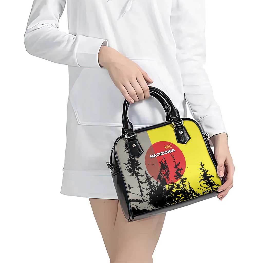 Macedonia Shoulder Handbag with Howling Wolf and Sunset Forest Design TS04