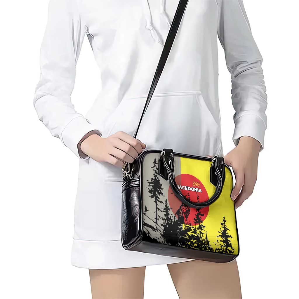 Macedonia Shoulder Handbag with Howling Wolf and Sunset Forest Design TS04