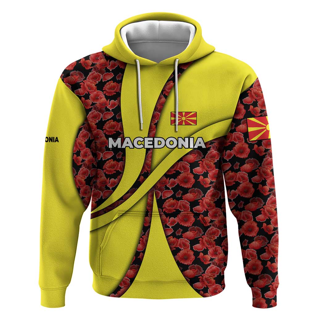 Macedonia Hoodie with Red Poppy Flower and Curved Panel Design TS04