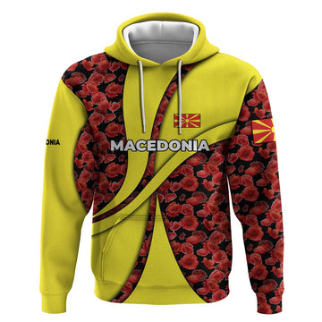 Macedonia Hoodie with Red Poppy Flower and Curved Panel Design TS04
