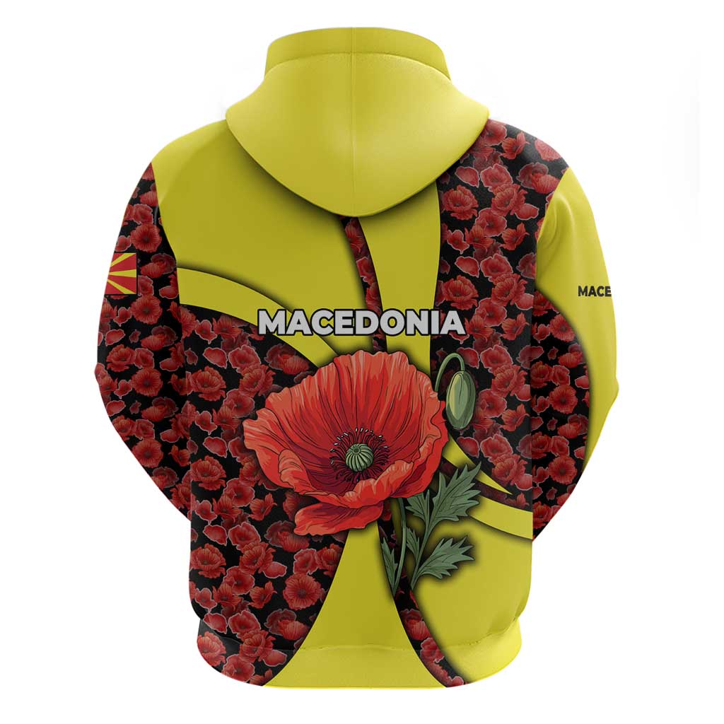 Macedonia Hoodie with Red Poppy Flower and Curved Panel Design TS04