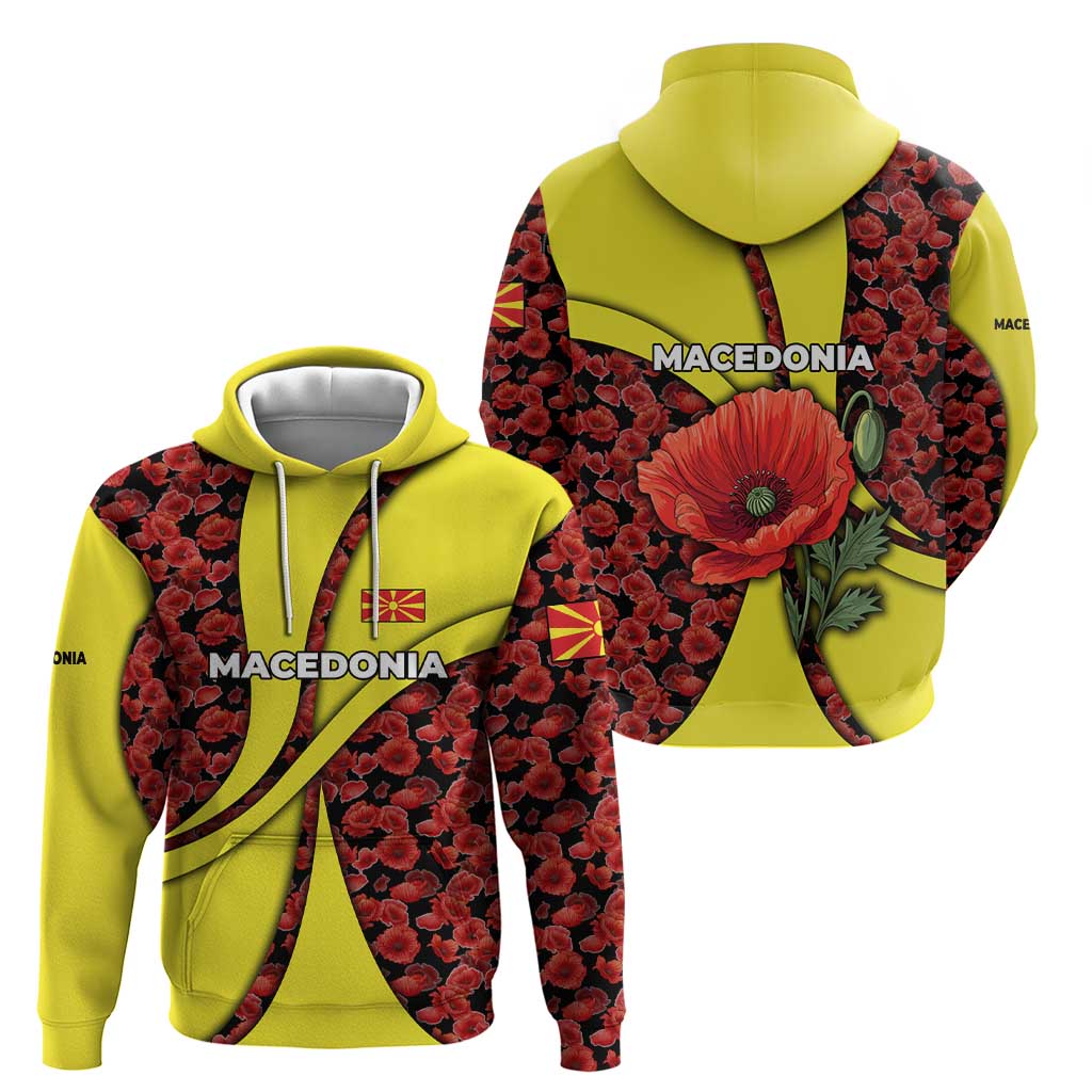 Macedonia Hoodie with Red Poppy Flower and Curved Panel Design TS04