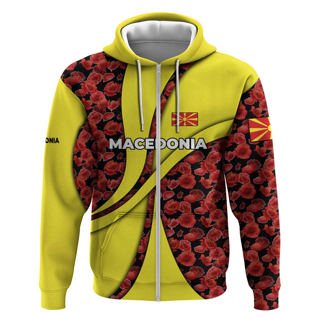 Macedonia Hoodie with Red Poppy Flower and Curved Panel Design TS04