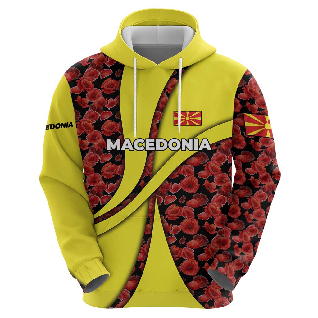 Macedonia Hoodie with Red Poppy Flower and Curved Panel Design TS04