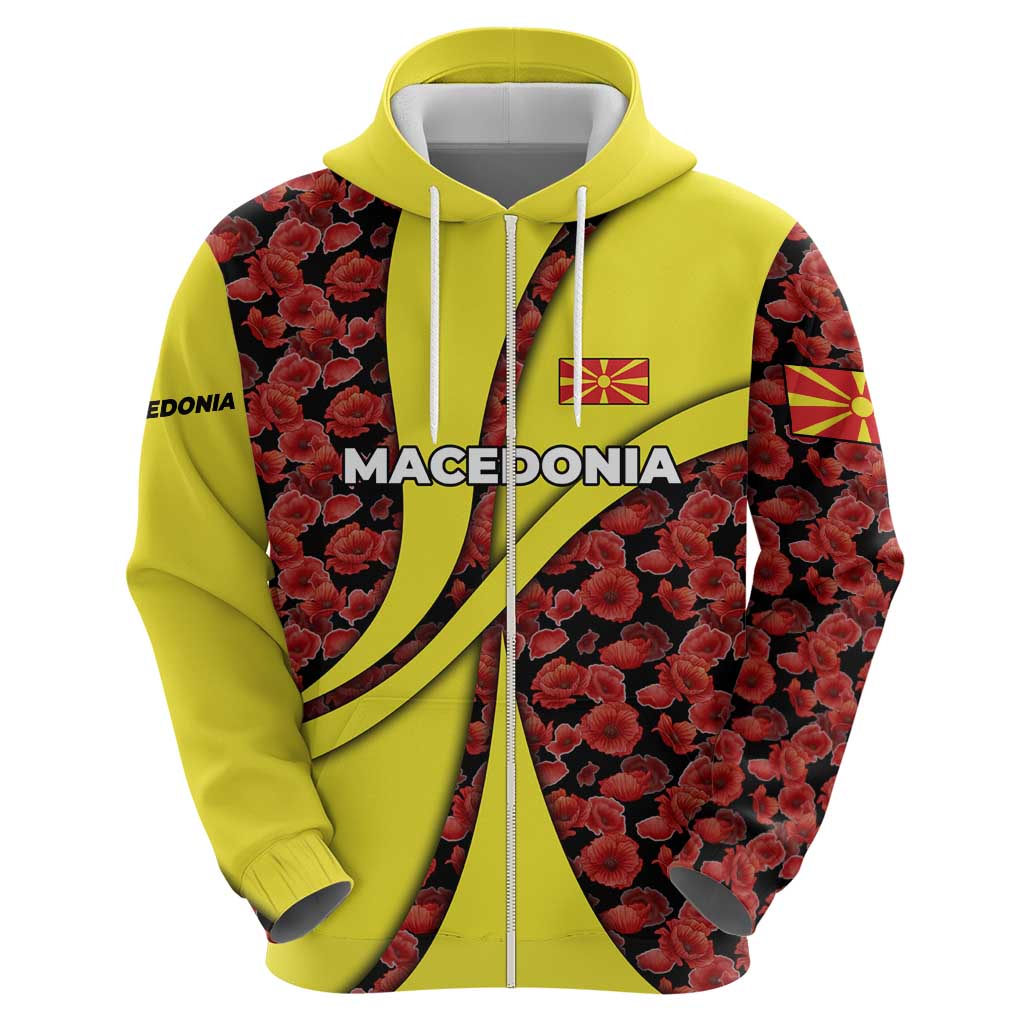 Macedonia Hoodie with Red Poppy Flower and Curved Panel Design TS04