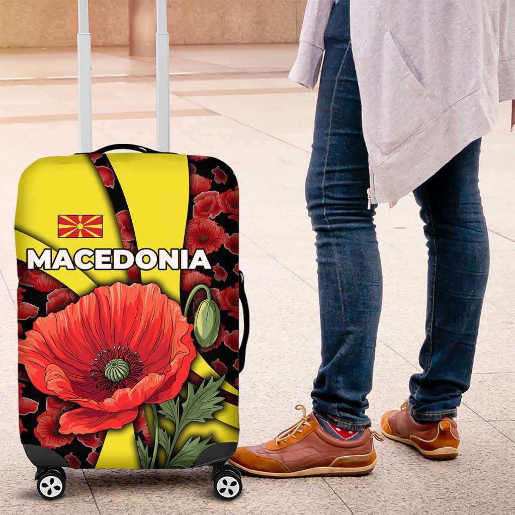 Macedonia Luggage Cover with Red Poppy Flower and Curved Panel Design TS04