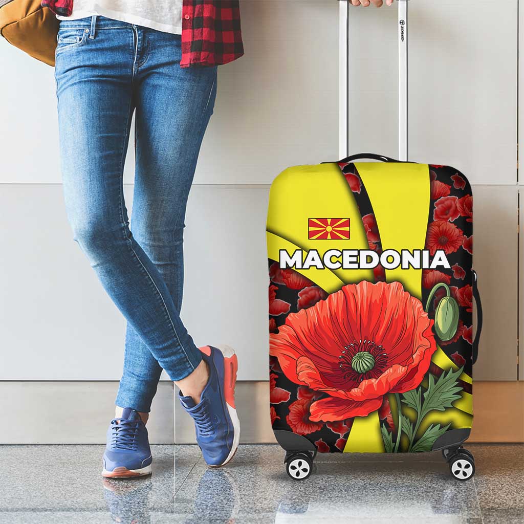 Macedonia Luggage Cover with Red Poppy Flower and Curved Panel Design TS04