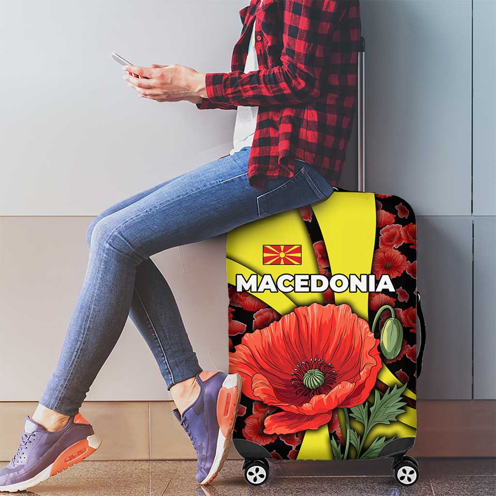 Macedonia Luggage Cover with Red Poppy Flower and Curved Panel Design TS04