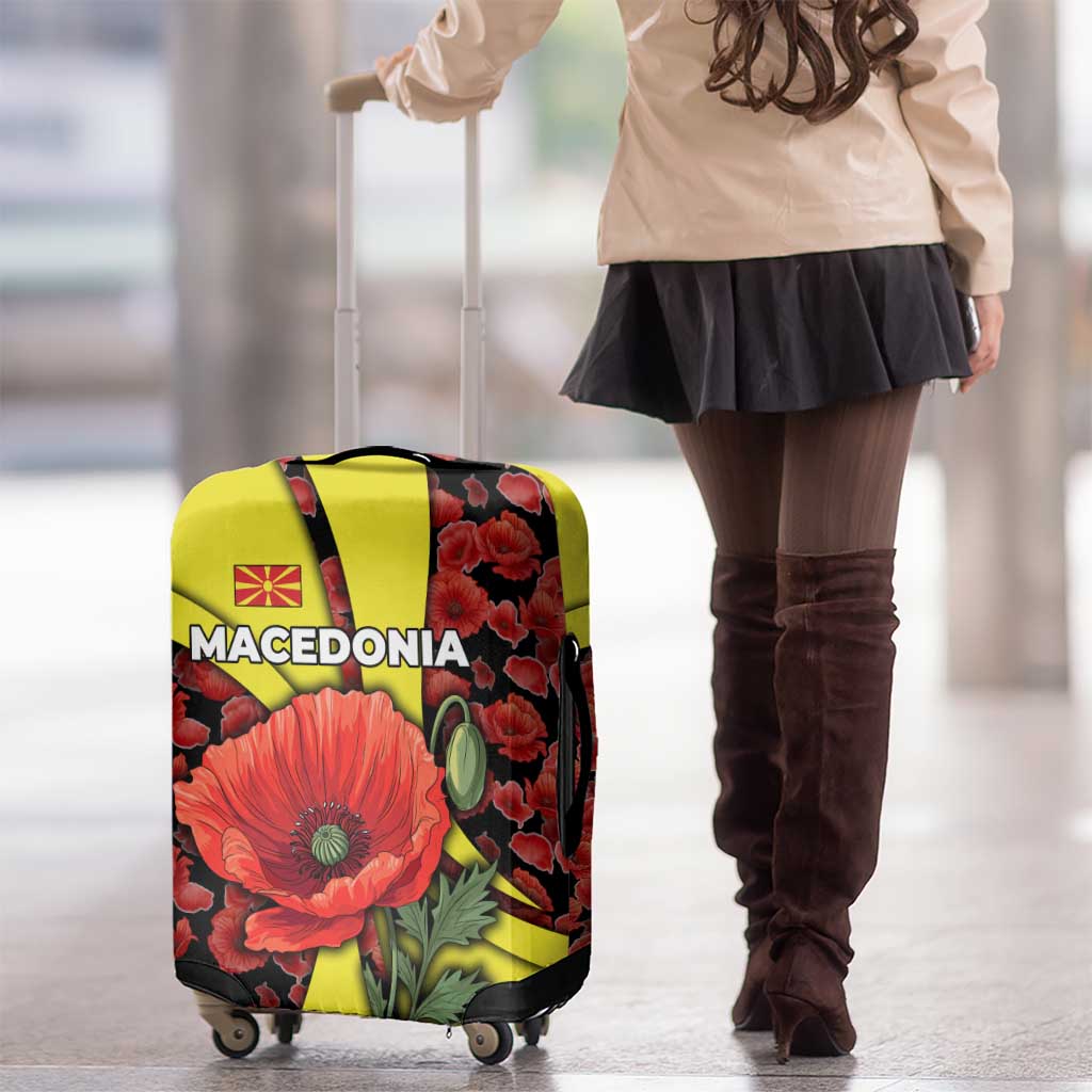 Macedonia Luggage Cover with Red Poppy Flower and Curved Panel Design TS04