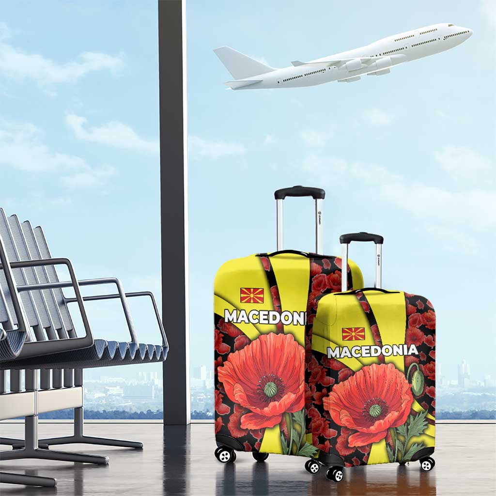 Macedonia Luggage Cover with Red Poppy Flower and Curved Panel Design TS04
