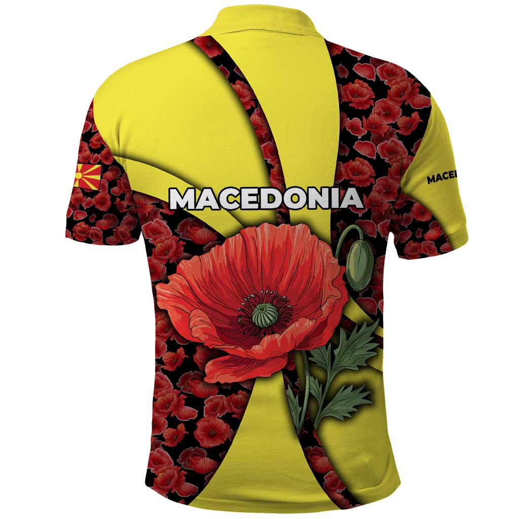 Macedonia Polo Shirt with Red Poppy Flower and Curved Panel Design TS04