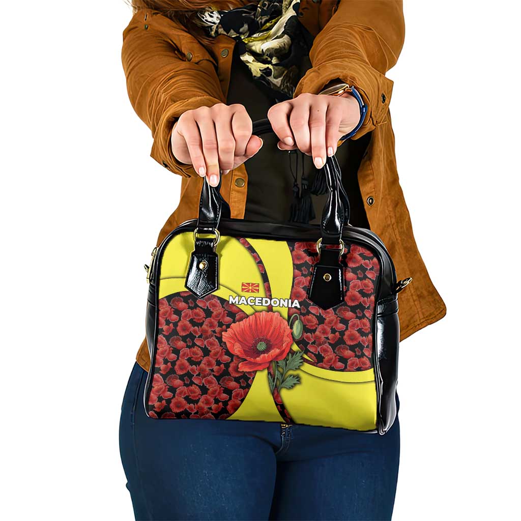 Macedonia Shoulder Handbag with Red Poppy Flower and Curved Panel Design TS04