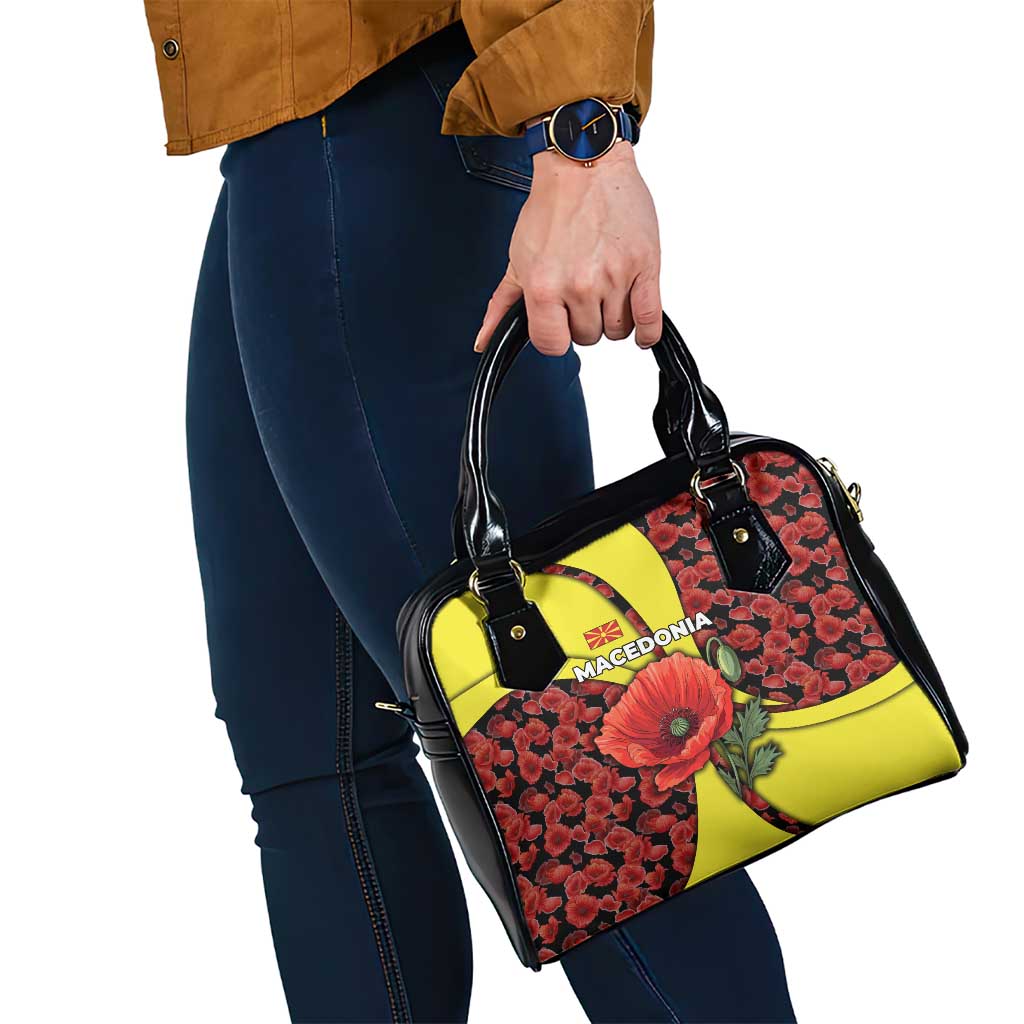 Macedonia Shoulder Handbag with Red Poppy Flower and Curved Panel Design TS04
