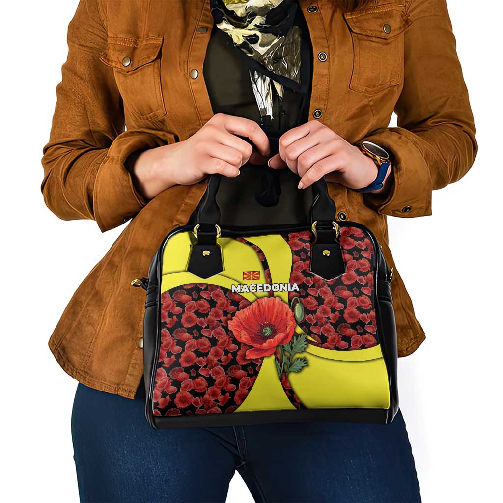 Macedonia Shoulder Handbag with Red Poppy Flower and Curved Panel Design TS04