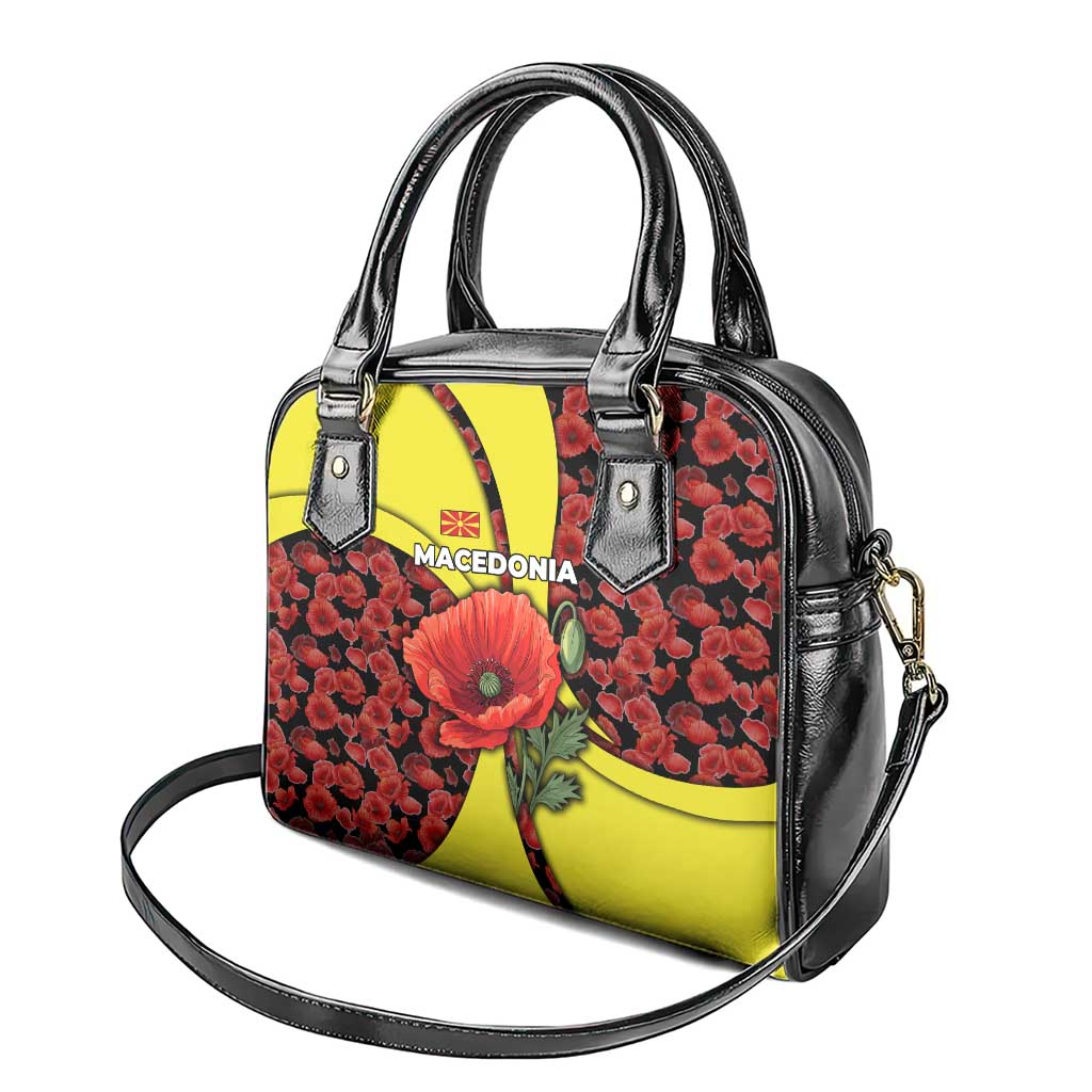 Macedonia Shoulder Handbag with Red Poppy Flower and Curved Panel Design TS04