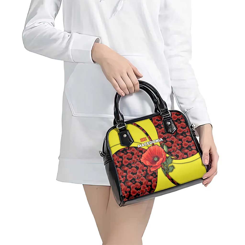 Macedonia Shoulder Handbag with Red Poppy Flower and Curved Panel Design TS04
