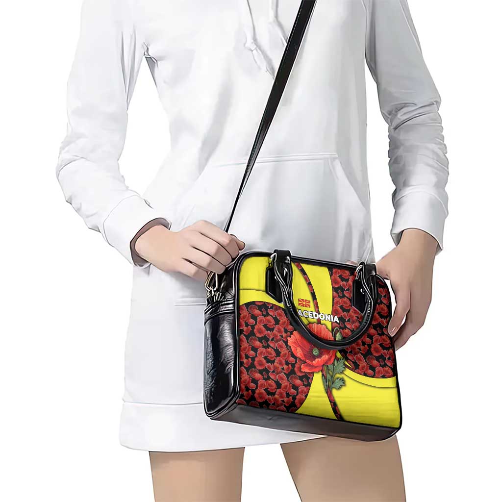 Macedonia Shoulder Handbag with Red Poppy Flower and Curved Panel Design TS04