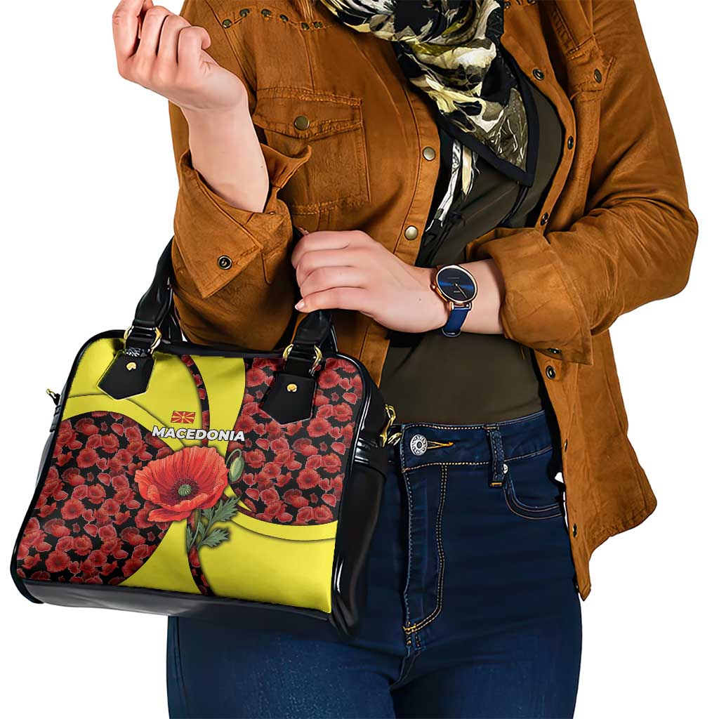 Macedonia Shoulder Handbag with Red Poppy Flower and Curved Panel Design TS04