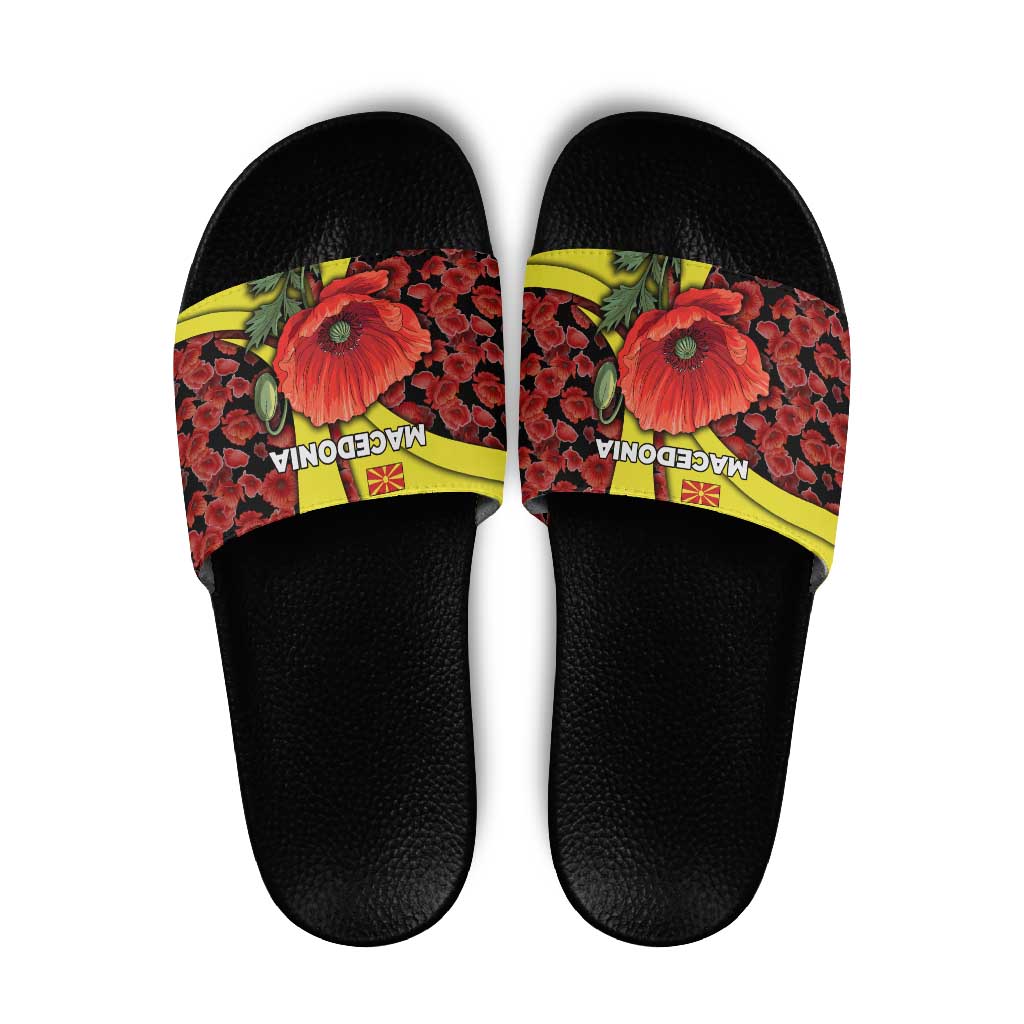 Macedonia Slide Sandals with Red Poppy Flower and Curved Panel Design TS04