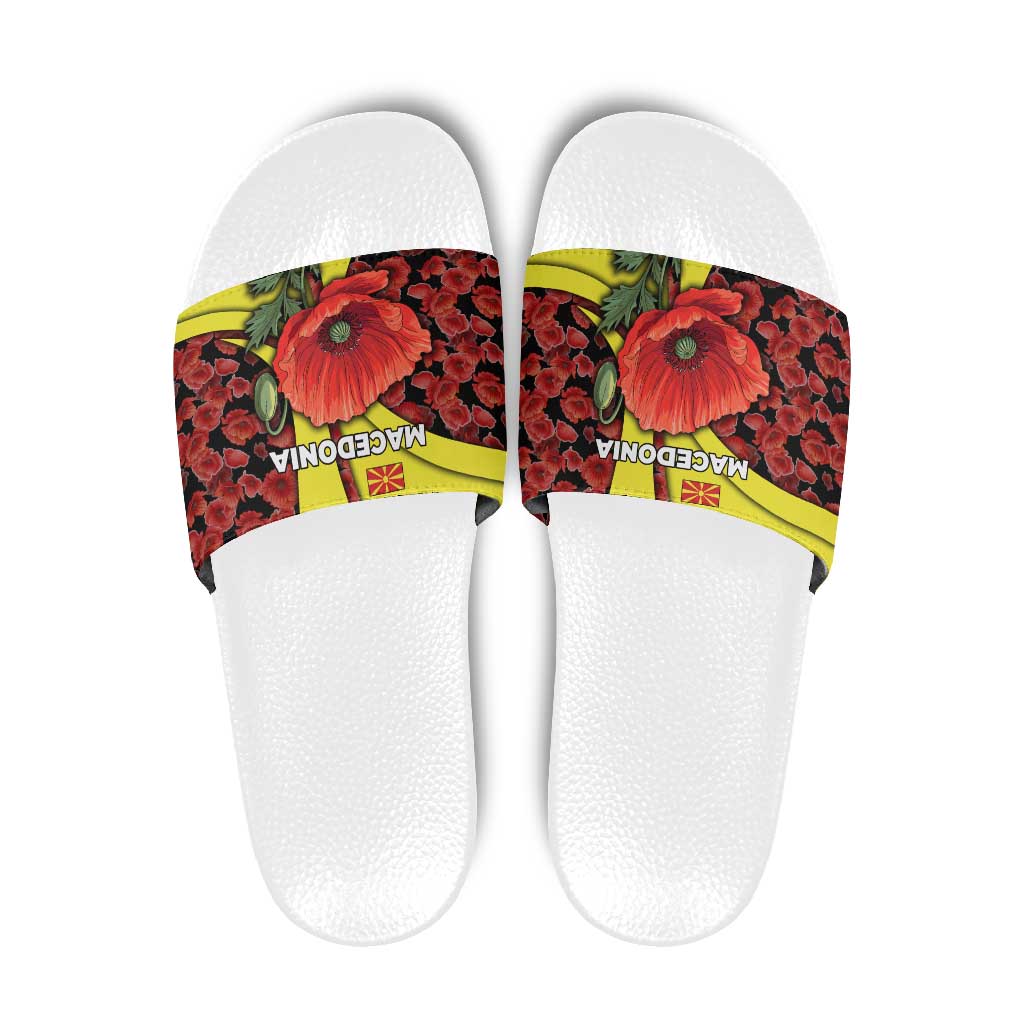 Macedonia Slide Sandals with Red Poppy Flower and Curved Panel Design TS04