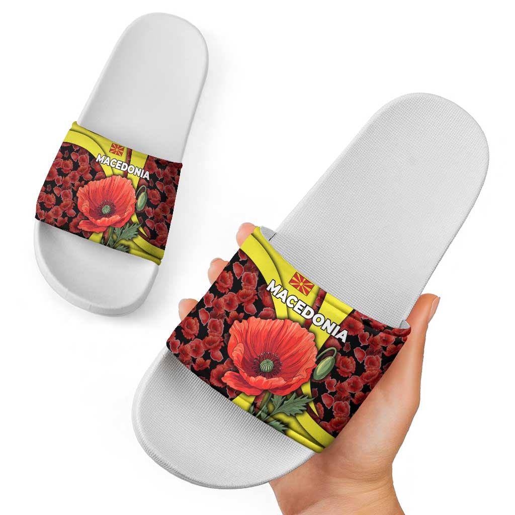 Macedonia Slide Sandals with Red Poppy Flower and Curved Panel Design TS04
