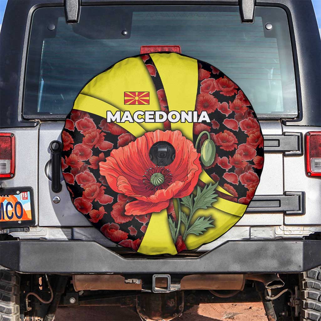 Macedonia Spare Tire Cover with Red Poppy Flower and Curved Panel Design TS04