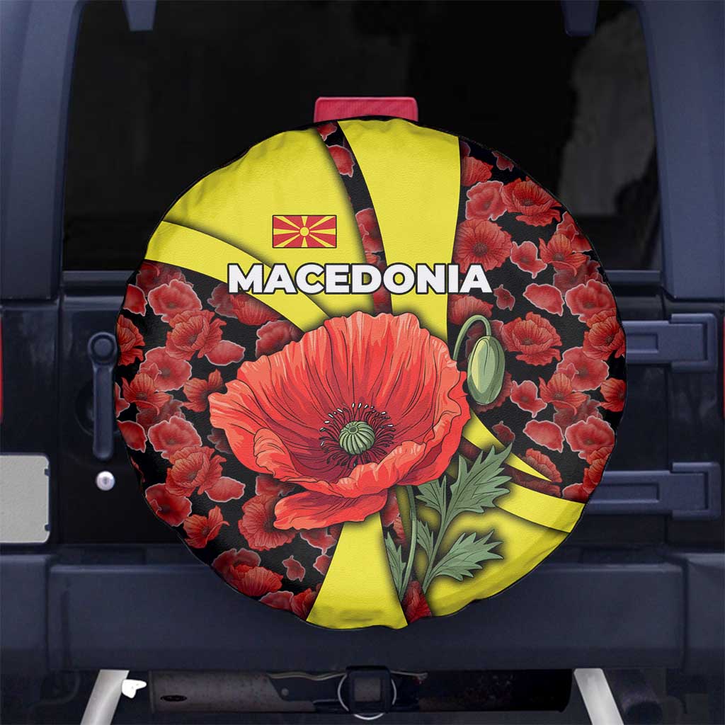 Macedonia Spare Tire Cover with Red Poppy Flower and Curved Panel Design TS04