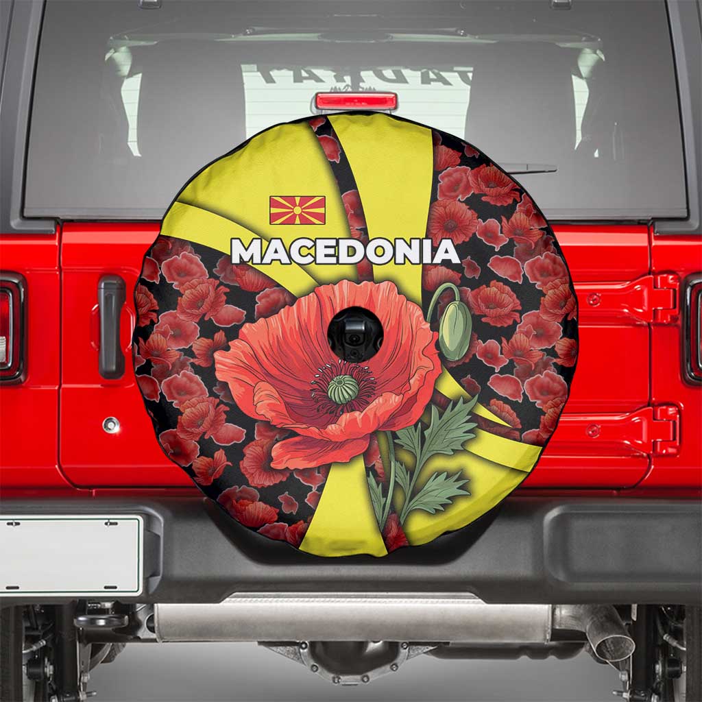 Macedonia Spare Tire Cover with Red Poppy Flower and Curved Panel Design TS04