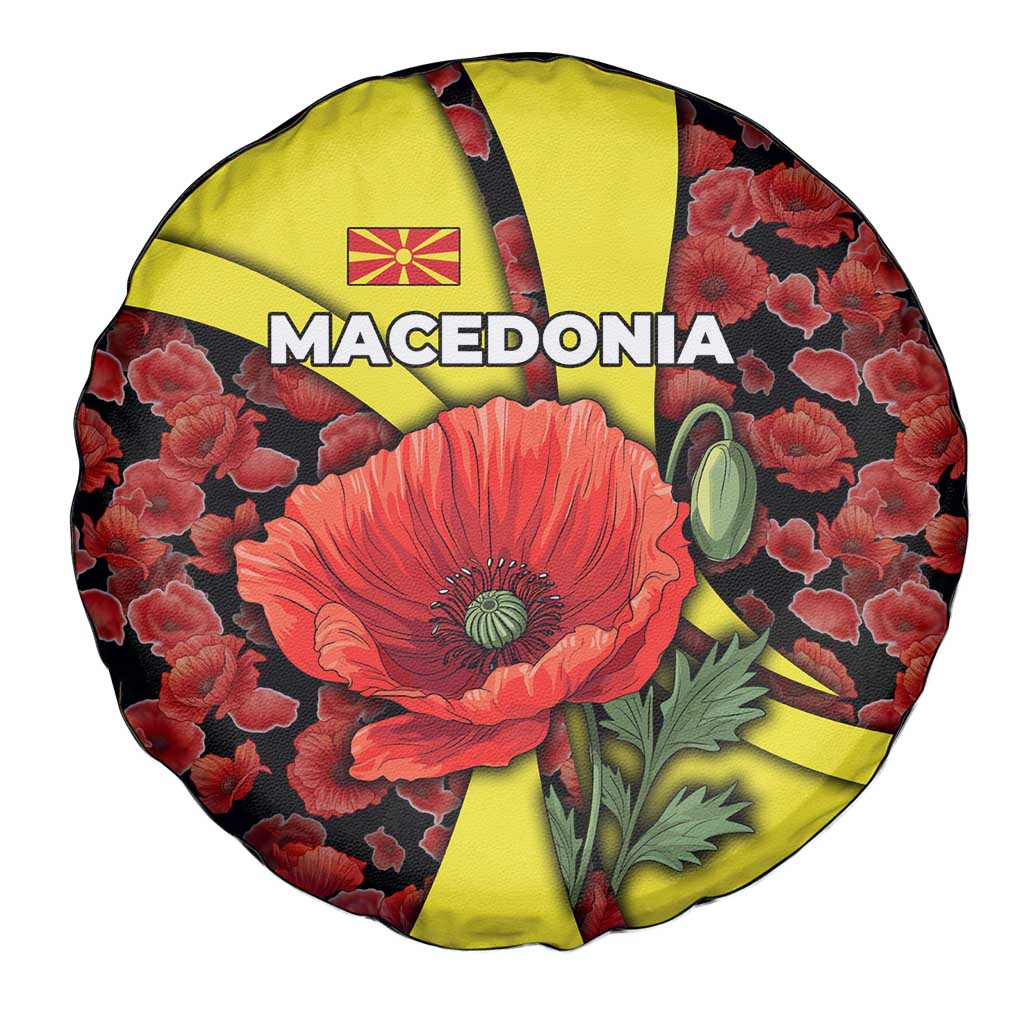 Macedonia Spare Tire Cover with Red Poppy Flower and Curved Panel Design TS04