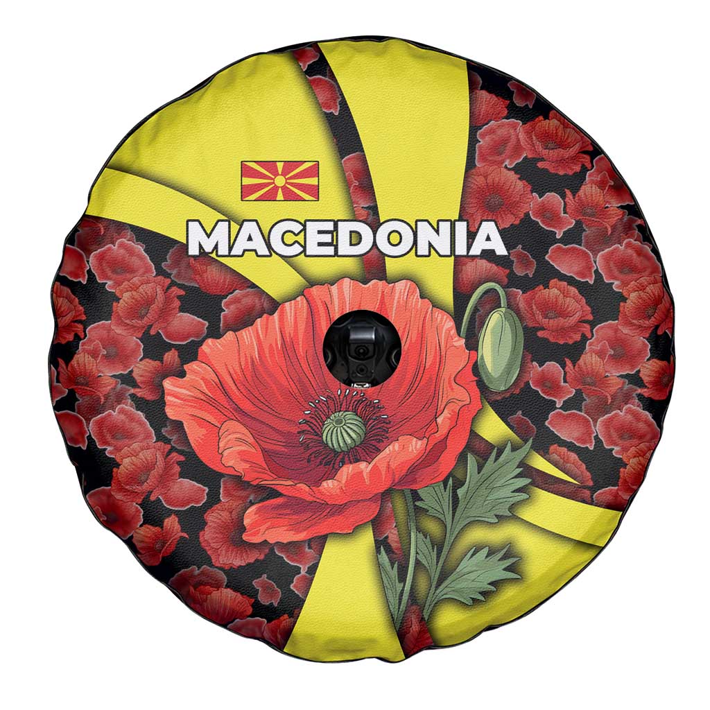 Macedonia Spare Tire Cover with Red Poppy Flower and Curved Panel Design TS04