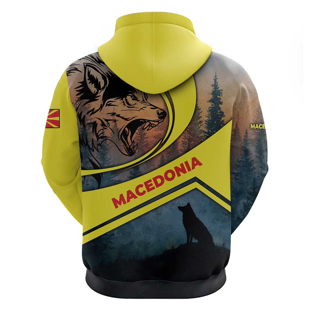 Macedonia Hoodie with Forest Wolf and Sunset Silhouette Design TS04