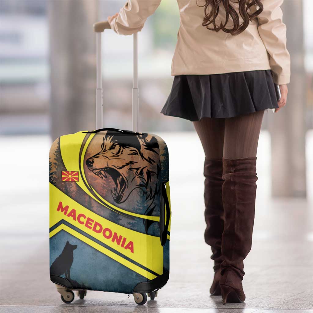 Macedonia Luggage Cover with Forest Wolf and Sunset Silhouette Design TS04