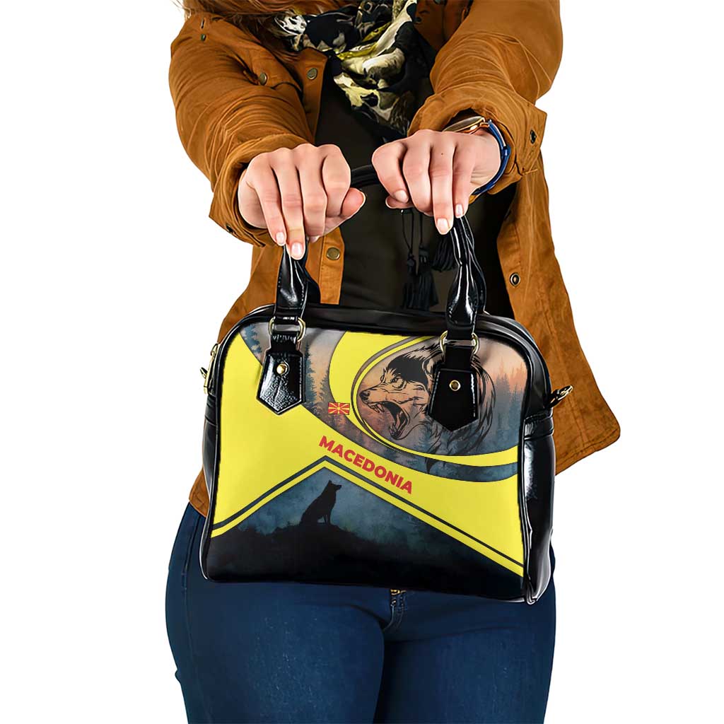Macedonia Shoulder Handbag with Forest Wolf and Sunset Silhouette Design TS04