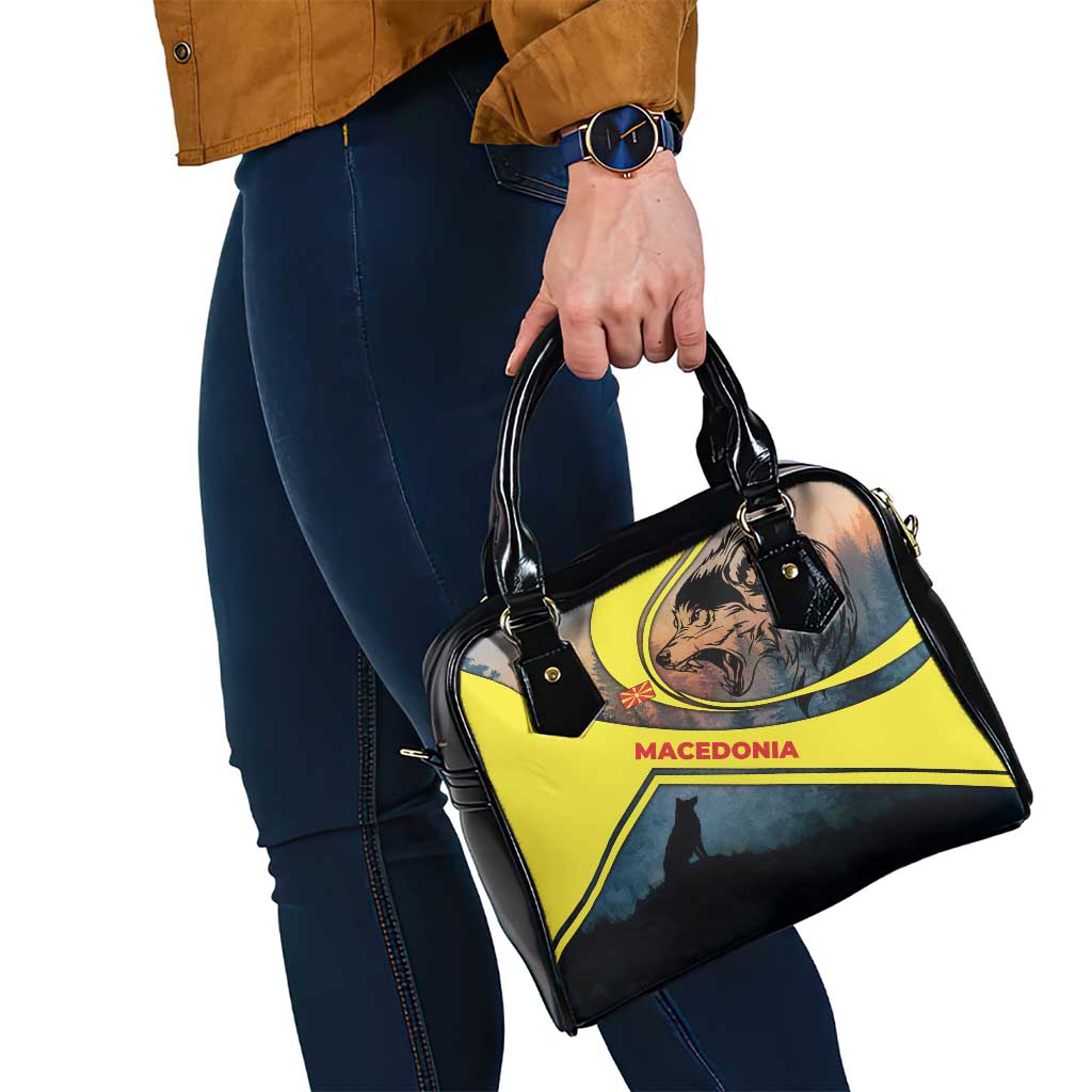 Macedonia Shoulder Handbag with Forest Wolf and Sunset Silhouette Design TS04