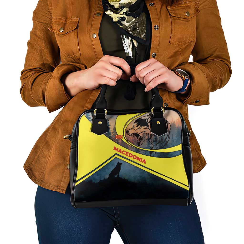 Macedonia Shoulder Handbag with Forest Wolf and Sunset Silhouette Design TS04