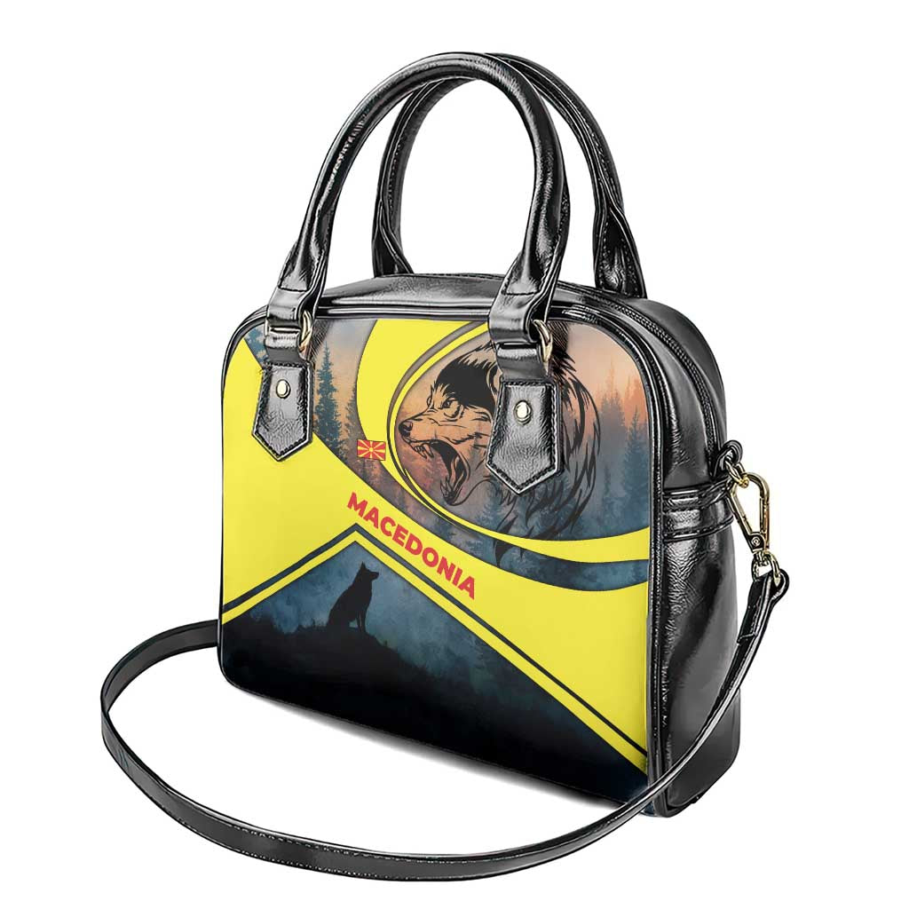 Macedonia Shoulder Handbag with Forest Wolf and Sunset Silhouette Design TS04