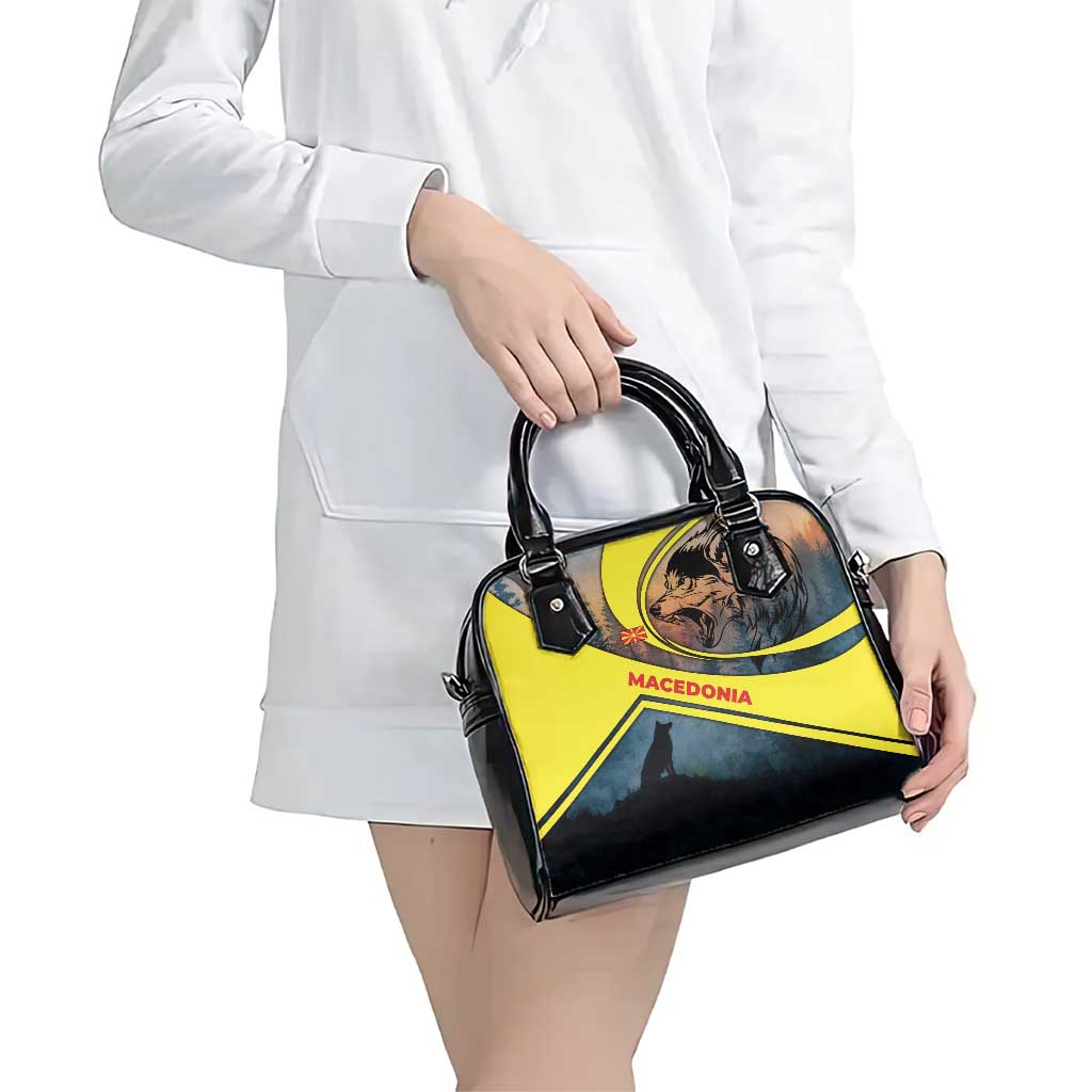 Macedonia Shoulder Handbag with Forest Wolf and Sunset Silhouette Design TS04