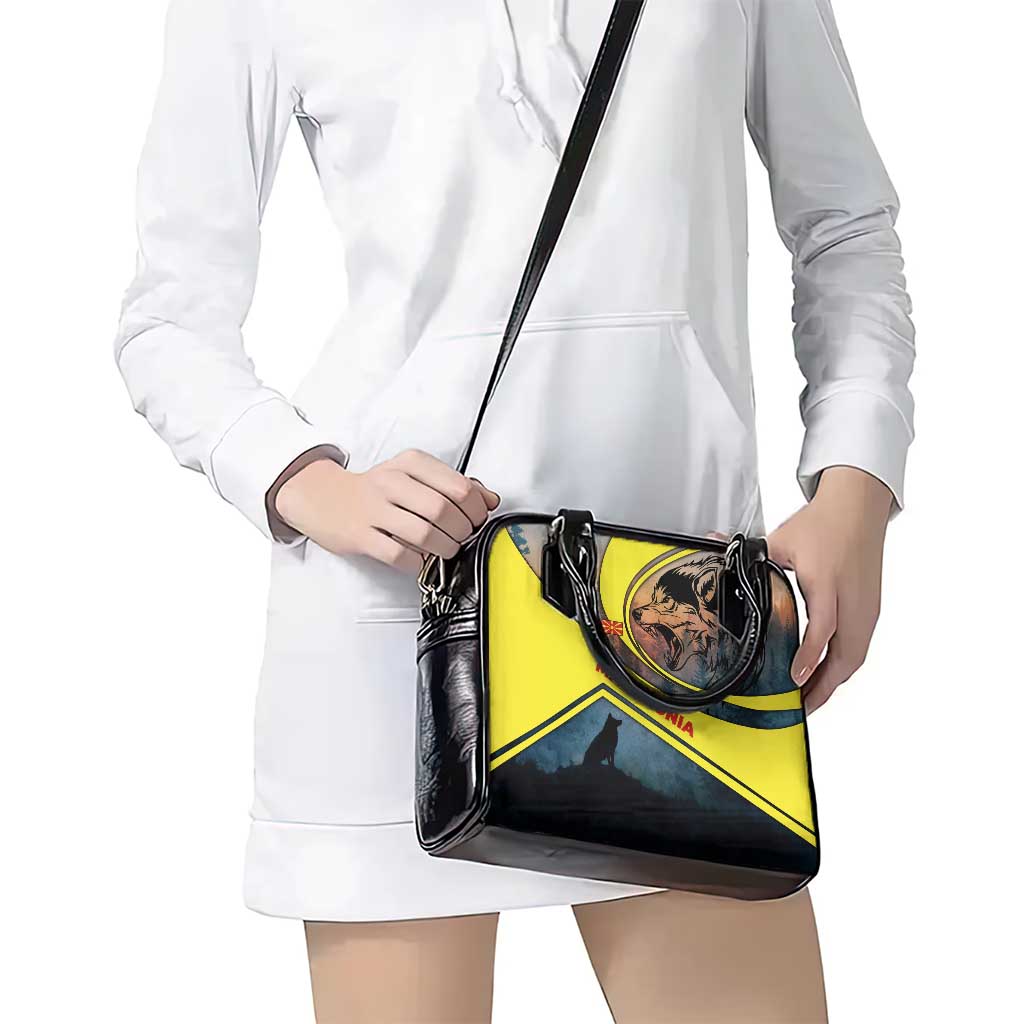Macedonia Shoulder Handbag with Forest Wolf and Sunset Silhouette Design TS04