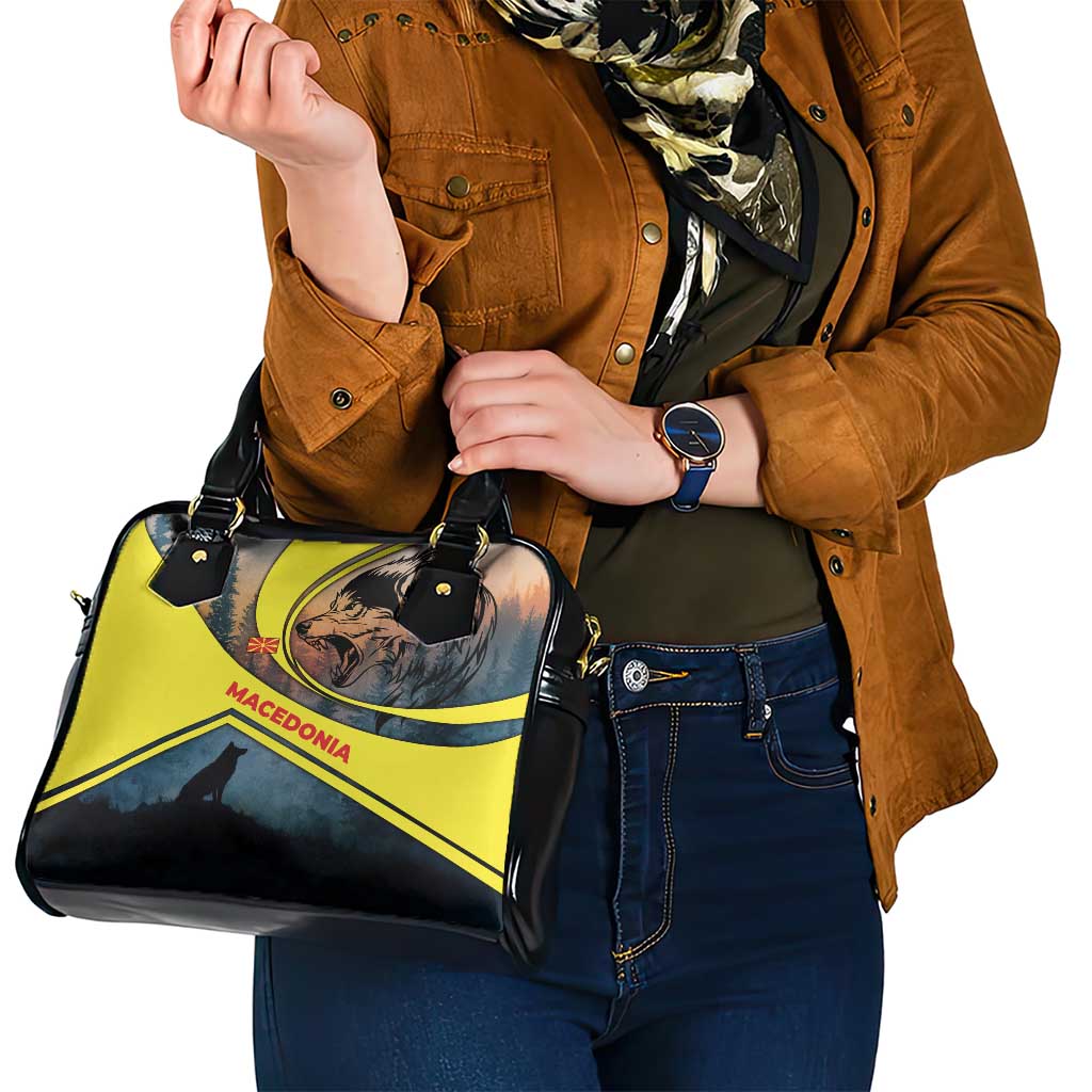 Macedonia Shoulder Handbag with Forest Wolf and Sunset Silhouette Design TS04