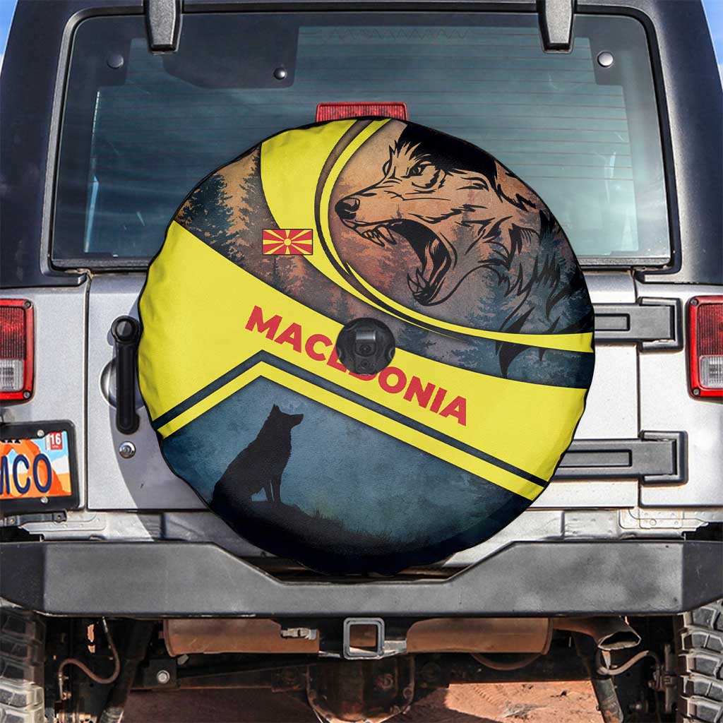 Macedonia Spare Tire Cover with Forest Wolf and Sunset Silhouette Design TS04