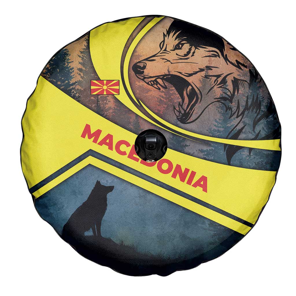 Macedonia Spare Tire Cover with Forest Wolf and Sunset Silhouette Design TS04