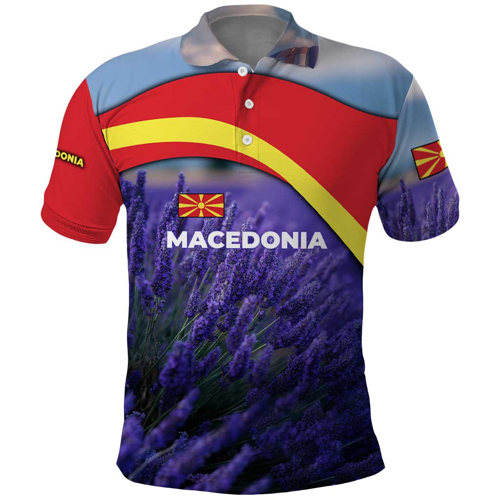 Macedonia Polo Shirt with Lavender Field and Bloom Curve Design TS04