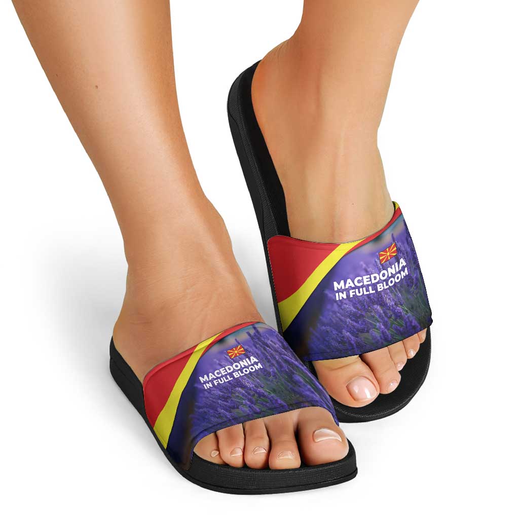 Macedonia Slide Sandals with Lavender Field and Bloom Curve Design TS04