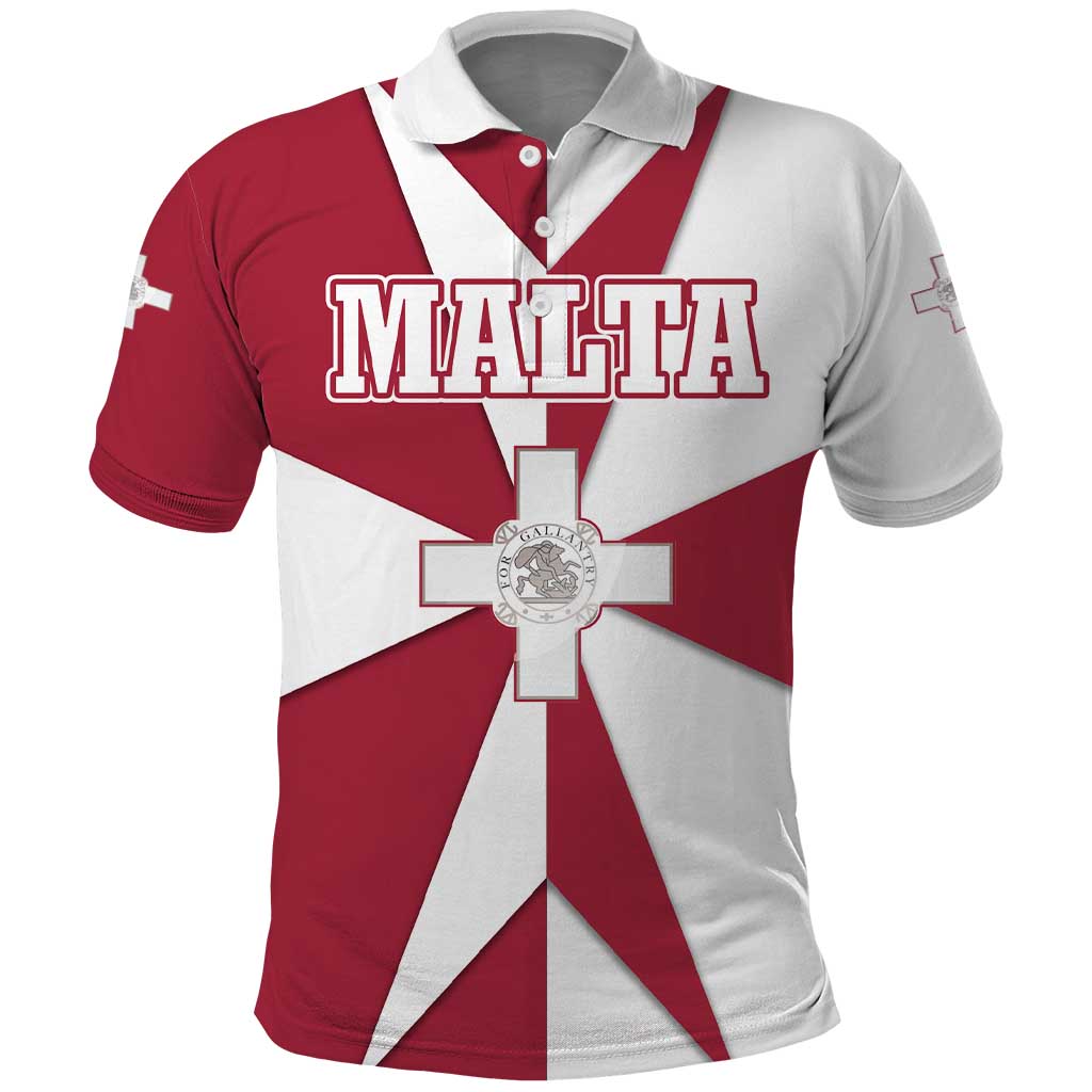 Malta Polo Shirt with Red White Crossburst Design TS04