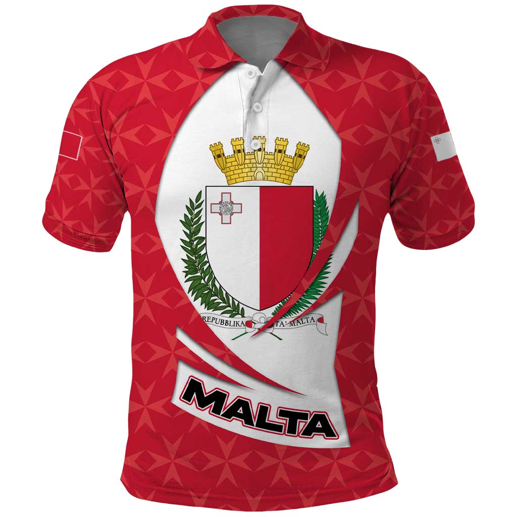 Malta Polo Shirt with Red White Swirl Design TS04