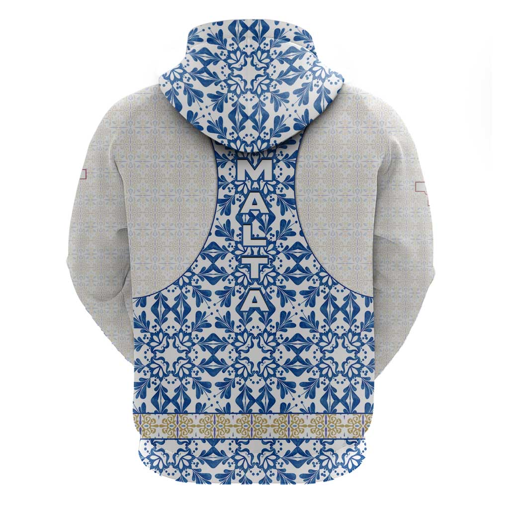 Malta Hoodie with Blue White Tile Design and Maltese Cross Pattern TS04