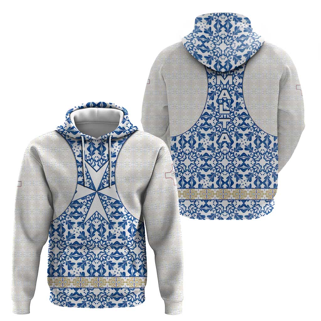 Malta Hoodie with Blue White Tile Design and Maltese Cross Pattern TS04