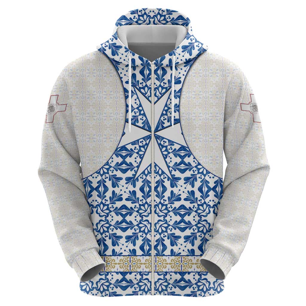 Malta Hoodie with Blue White Tile Design and Maltese Cross Pattern TS04